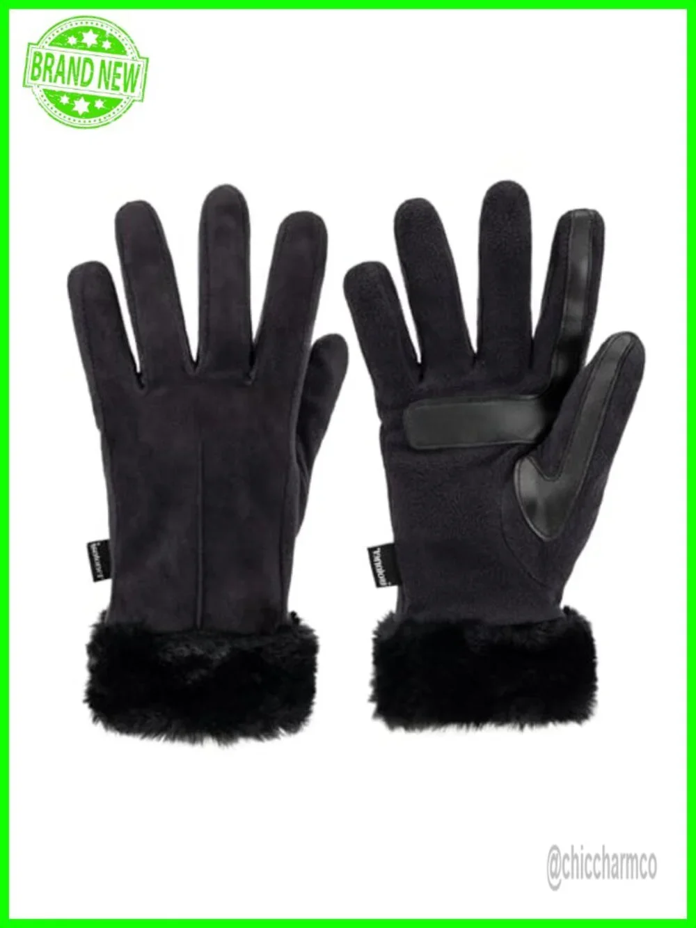 Women's Faux Fur Cuff Water Repellent Touchscreen Gloves with Fleece Lining